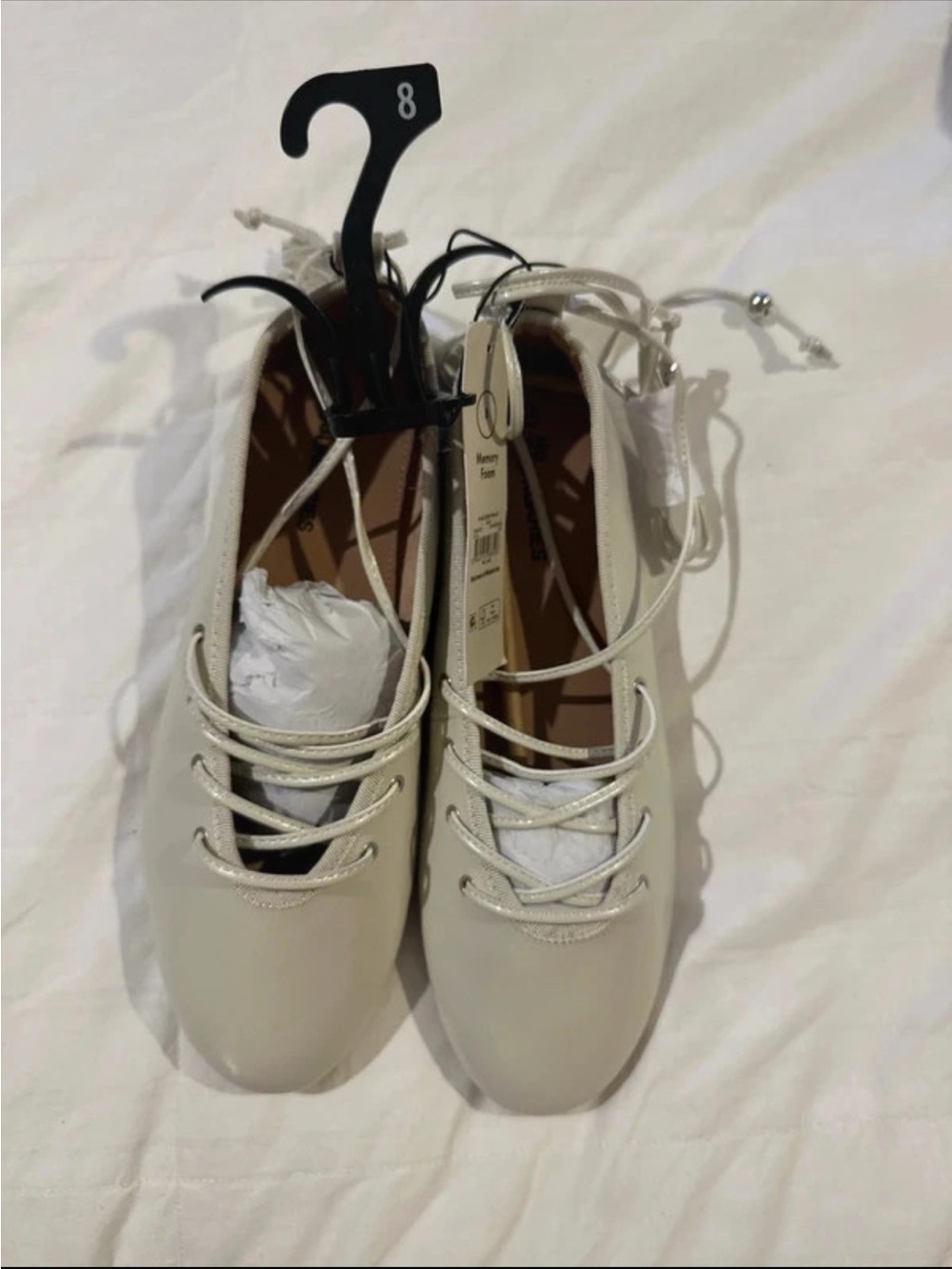 No Boundaries Cream Lace-Up Ballet Flats with Ankle Wrap